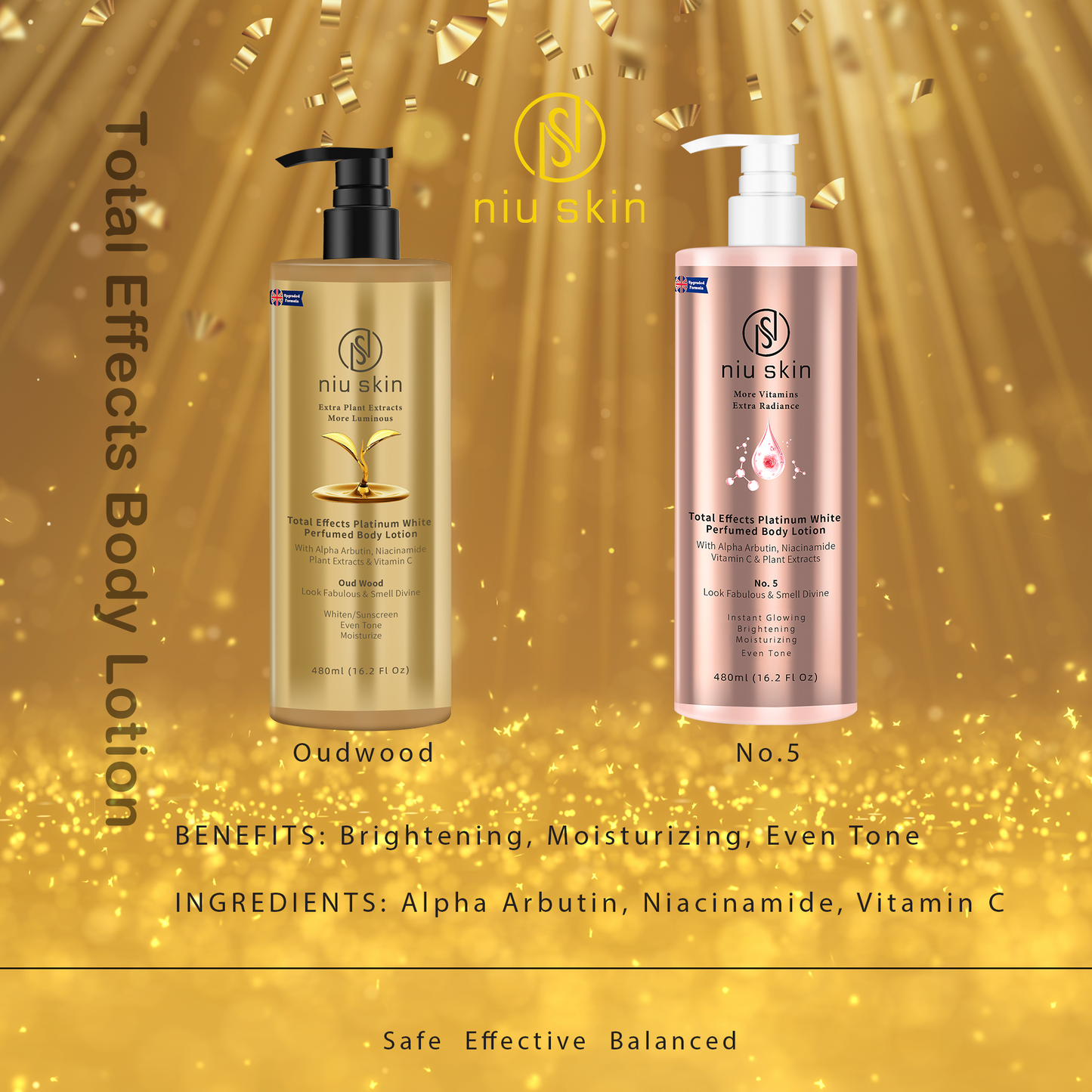 480ml-Oudwood Upgraded Niu Skin Body Lotion, with Alpha Arbutin, Niacinamide and Vitamin C